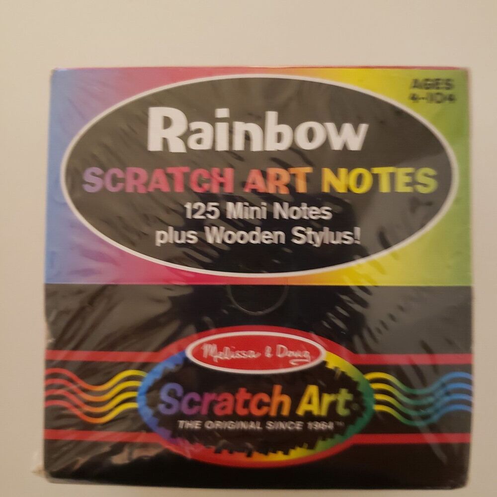 Melissa & Doug Scratch Art Box of Rainbow Mini Notes 125 with Wooden Stylus NEW